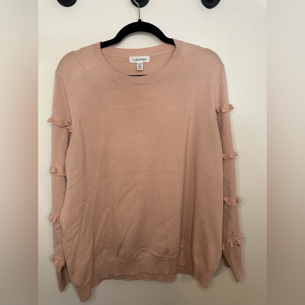 Light Pink Nude Calvin Klein Sweater with ruffle sleeve detail